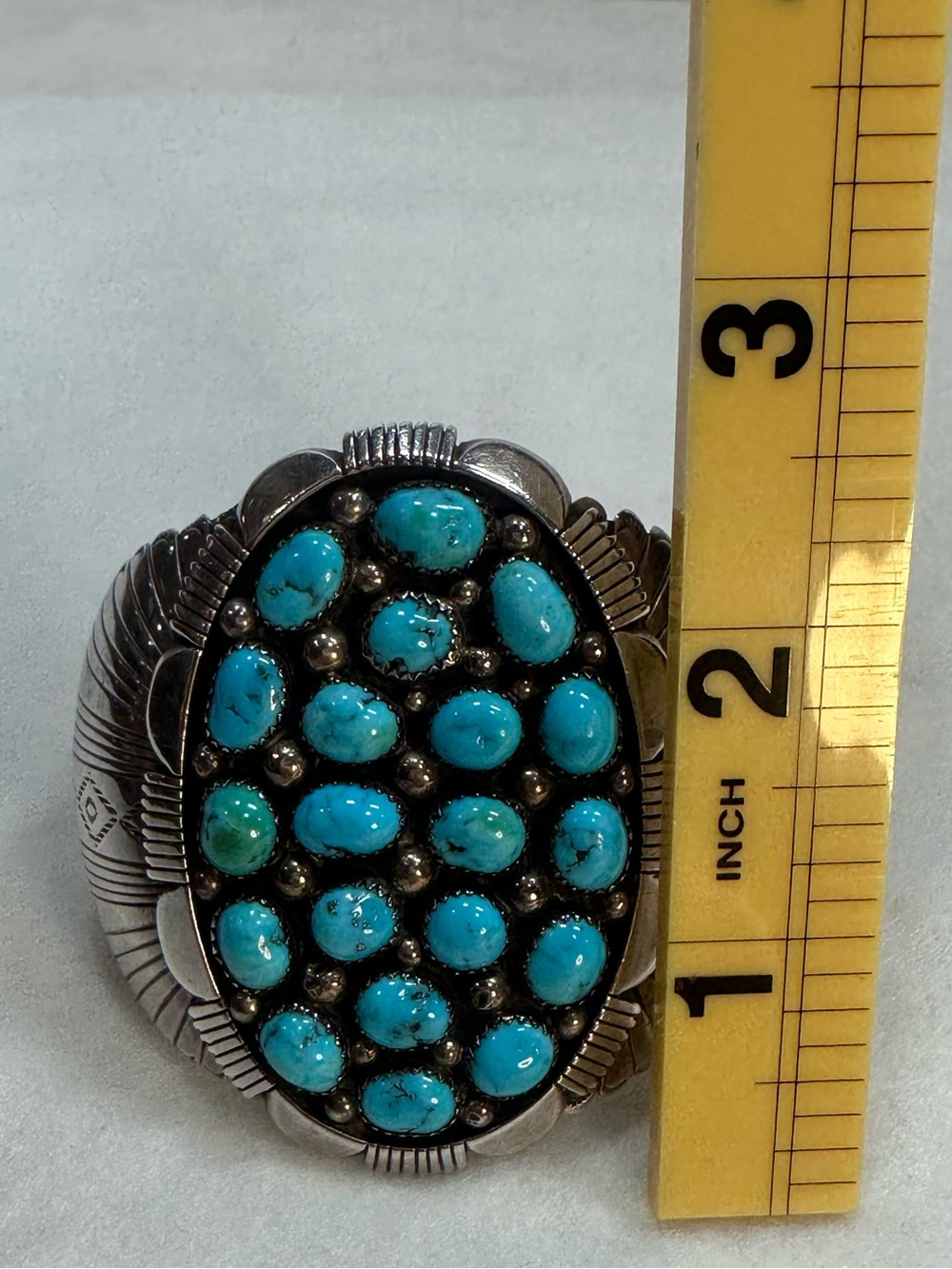 Vintage Navajo Sterling Silver Turquoise Cluster Cuff Bracelet K. Jones 69.8g - Picture 8 of 10